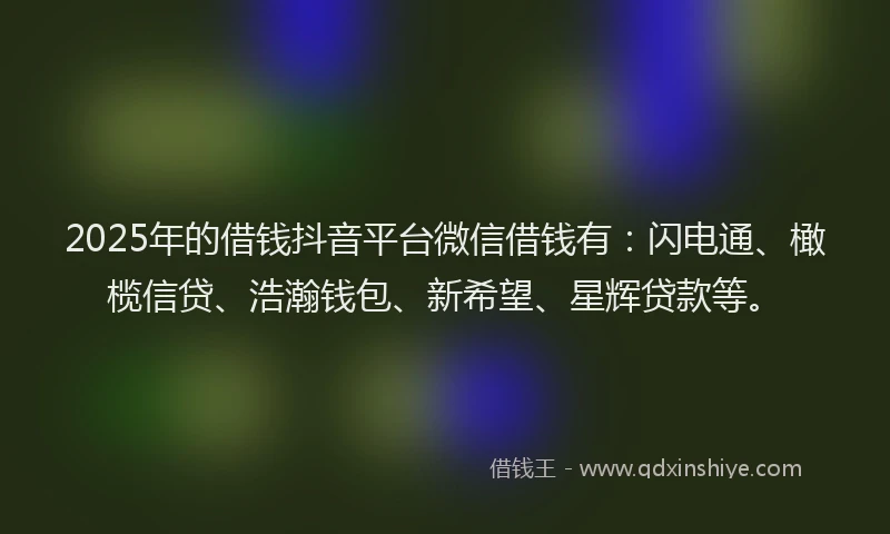 2025年的借钱抖音平台微信借钱有：闪电通、橄榄信贷、浩瀚钱包、新希望、星辉贷款等。