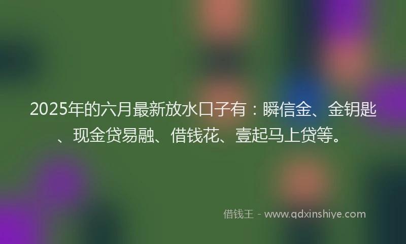 2025年的六月最新放水口子有：瞬信金、金钥匙、现金贷易融、借钱花、壹起马上贷等。