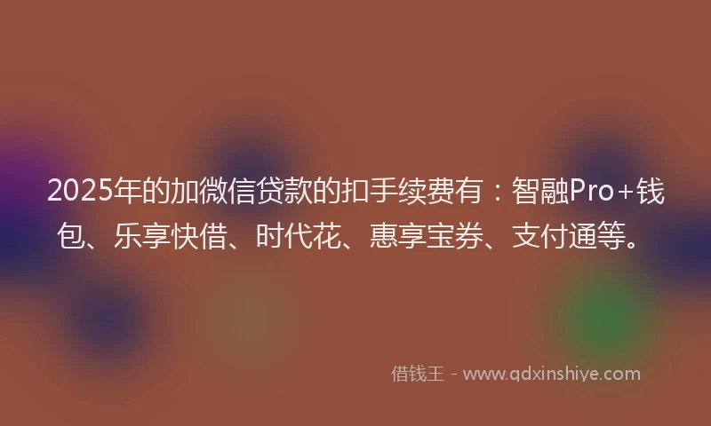 2025年的加微信贷款的扣手续费有：智融Pro+钱包、乐享快借、时代花、惠享宝券、支付通等。