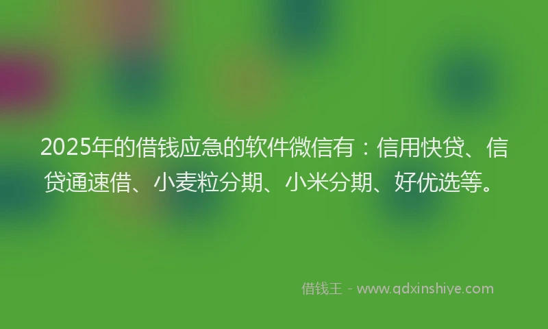 2025年的借钱应急的软件微信有：信用快贷、信贷通速借、小麦粒分期、小米分期、好优选等。