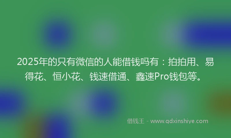 2025年的只有微信的人能借钱吗有：拍拍用、易得花、恒小花、钱速借通、鑫速Pro钱包等。
