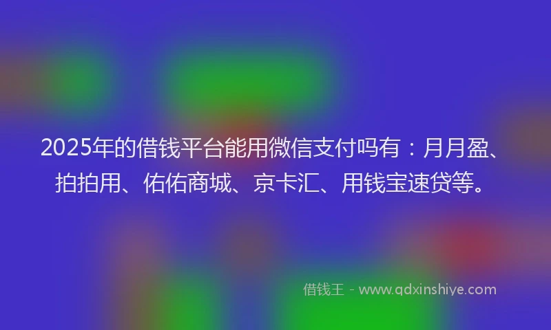2025年的借钱平台能用微信支付吗有：月月盈、拍拍用、佑佑商城、京卡汇、用钱宝速贷等。