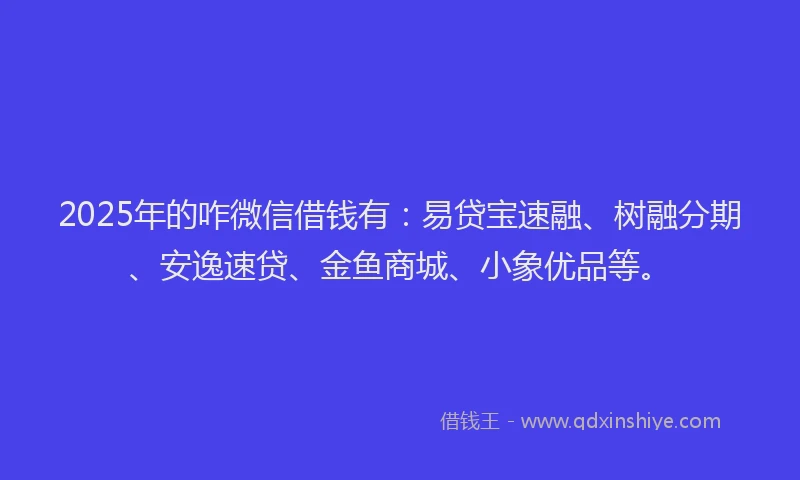 2025年的咋微信借钱有：易贷宝速融、树融分期、安逸速贷、金鱼商城、小象优品等。
