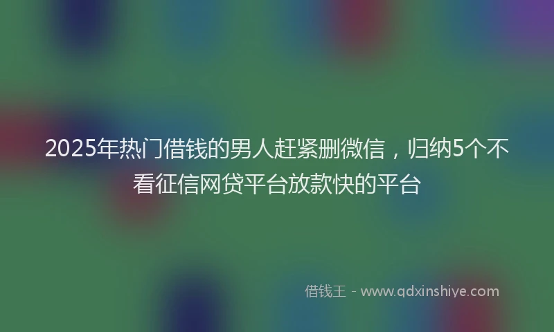 2025年热门借钱的男人赶紧删微信，归纳5个不看征信网贷平台放款快的平台