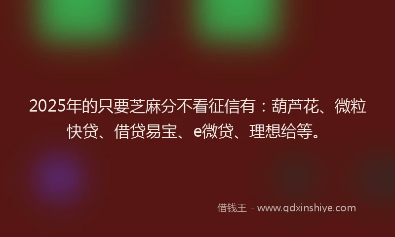 2025年的只要芝麻分不看征信有：葫芦花、微粒快贷、借贷易宝、e微贷、理想给等。