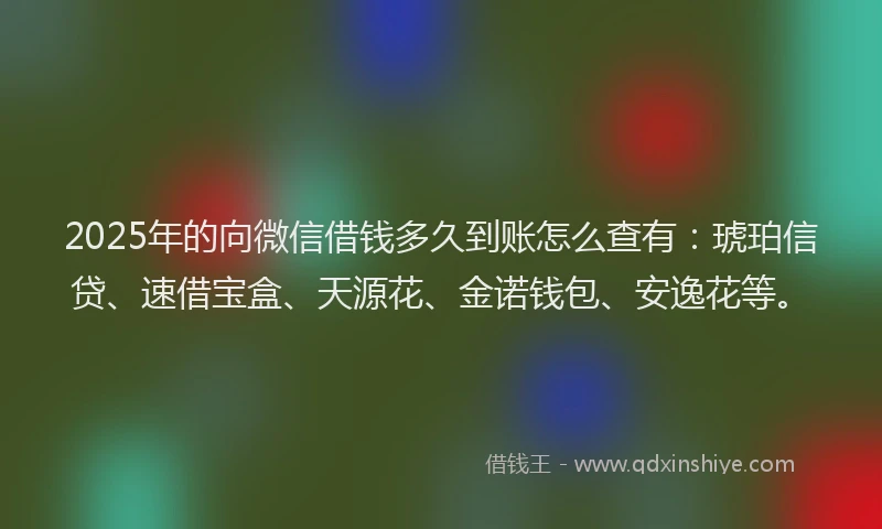 2025年的向微信借钱多久到账怎么查有：琥珀信贷、速借宝盒、天源花、金诺钱包、安逸花等。