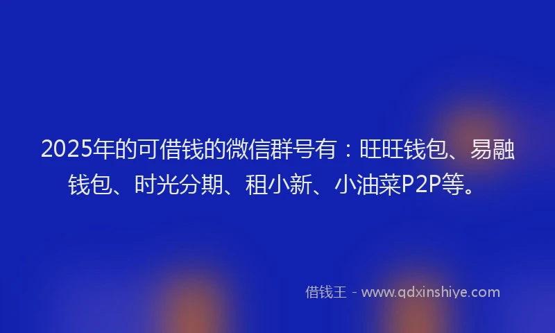 2025年的可借钱的微信群号有：旺旺钱包、易融钱包、时光分期、租小新、小油菜P2P等。