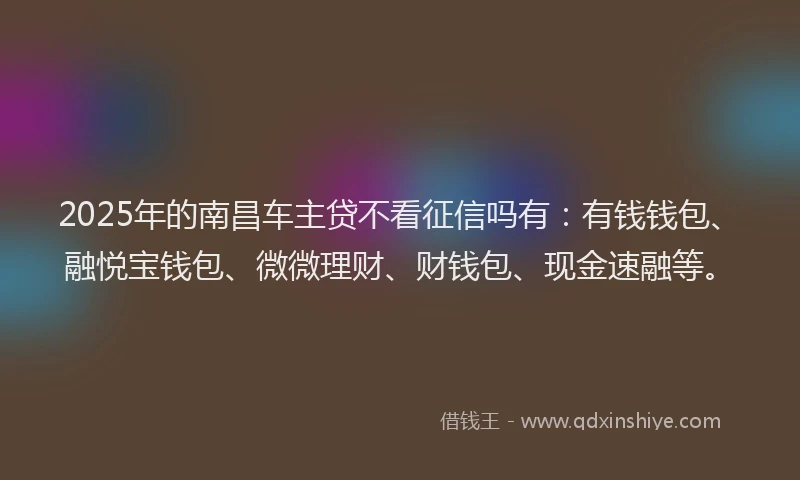 2025年的南昌车主贷不看征信吗有：有钱钱包、融悦宝钱包、微微理财、财钱包、现金速融等。