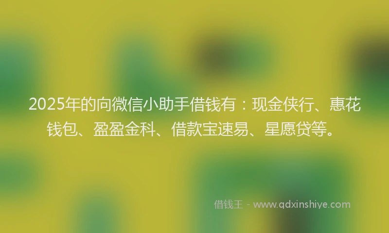 2025年的向微信小助手借钱有：现金侠行、惠花钱包、盈盈金科、借款宝速易、星愿贷等。
