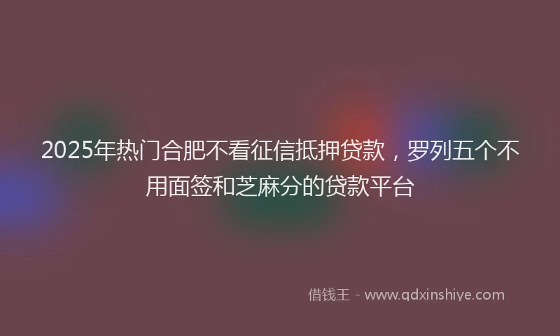 2025年热门合肥不看征信抵押贷款，罗列五个不用面签和芝麻分的贷款平台