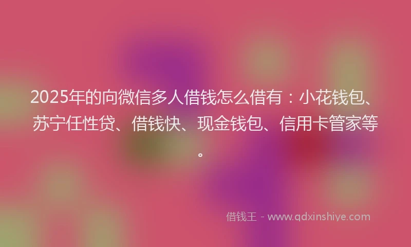 2025年的向微信多人借钱怎么借有：小花钱包、苏宁任性贷、借钱快、现金钱包、信用卡管家等。