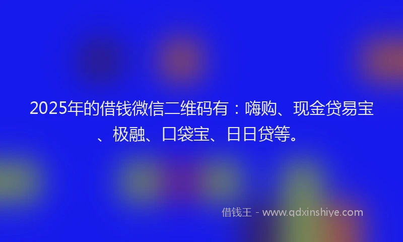 2025年的借钱微信二维码有：嗨购、现金贷易宝、极融、口袋宝、日日贷等。