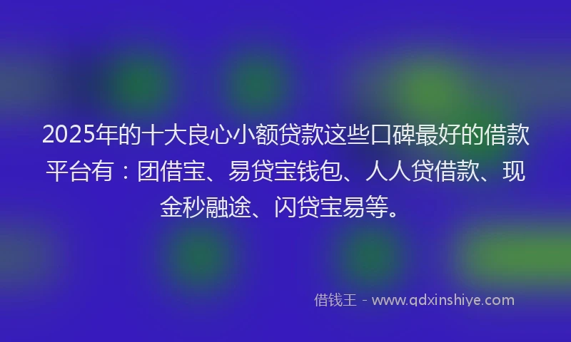 2025年的十大良心小额贷款这些口碑最好的借款平台有：团借宝、易贷宝钱包、人人贷借款、现金秒融途、闪贷宝易等。