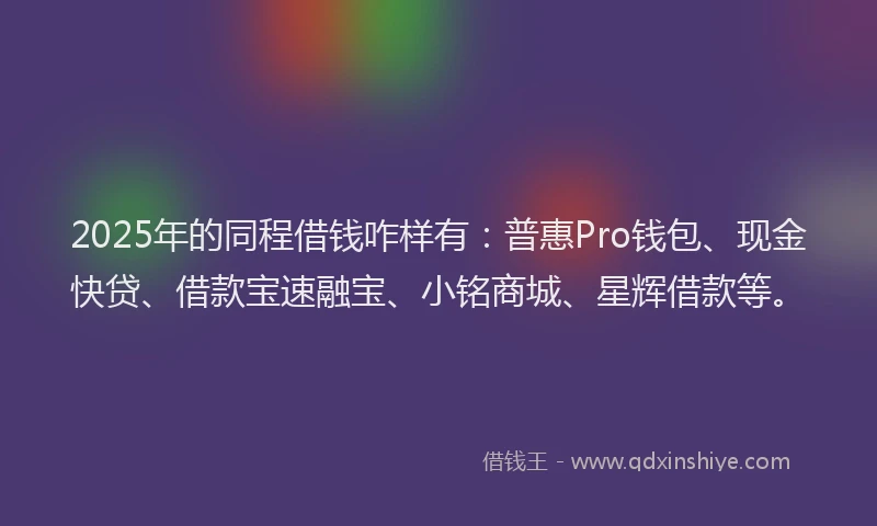2025年的同程借钱咋样有：普惠Pro钱包、现金快贷、借款宝速融宝、小铭商城、星辉借款等。