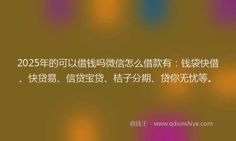 2025年的可以借钱吗微信怎么借款有：钱袋快借、快贷易、信贷宝贷、桔子分期、贷你无忧等。