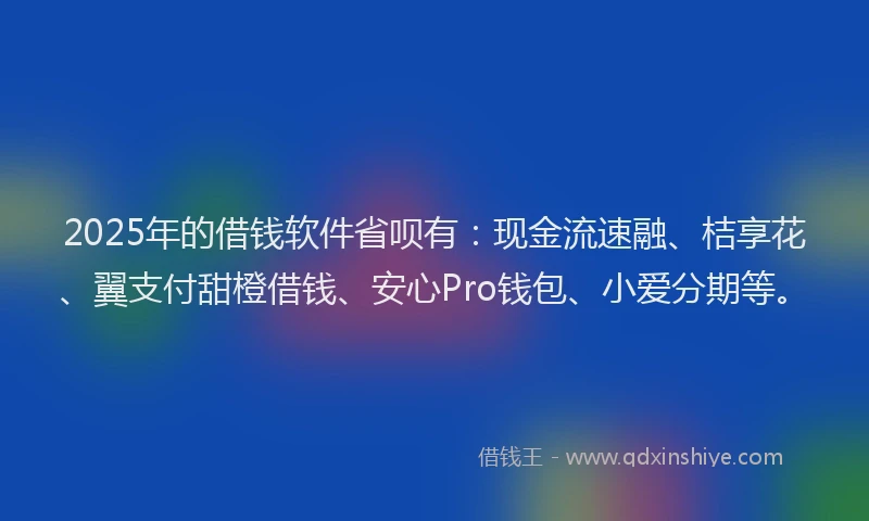 2025年的借钱软件省呗有：现金流速融、桔享花、翼支付甜橙借钱、安心Pro钱包、小爱分期等。