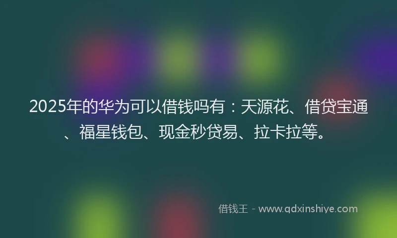 2025年的华为可以借钱吗有:天源花、借贷宝通、福星钱包、现金秒贷易、拉卡拉等。