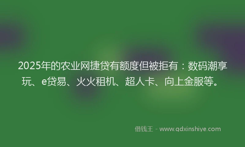 2025年的农业网捷贷有额度但被拒有：数码潮享玩、e贷易、火火租机、超人卡、向上金服等。
