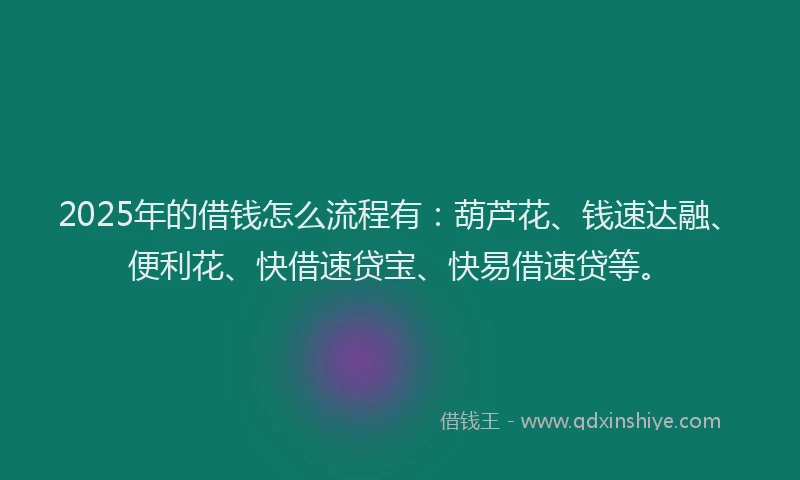 2025年的借钱怎么流程有：葫芦花、钱速达融、便利花、快借速贷宝、快易借速贷等。