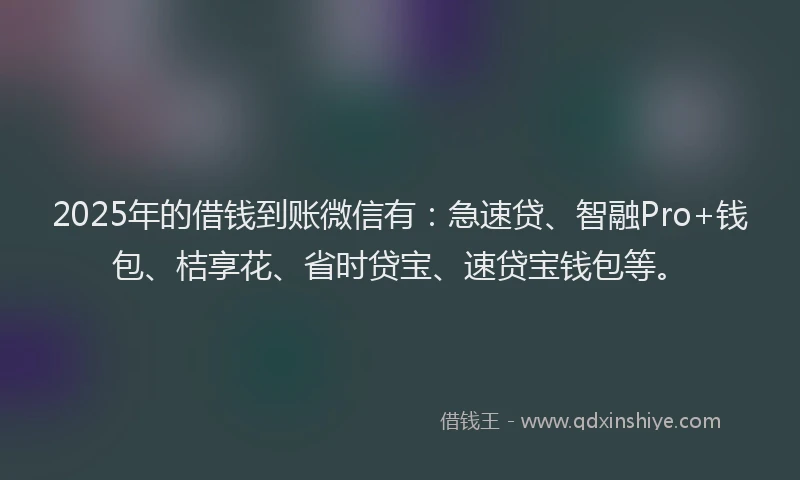 2025年的借钱到账微信有：急速贷、智融Pro+钱包、桔享花、省时贷宝、速贷宝钱包等。