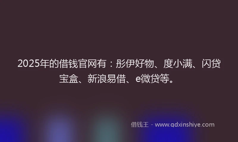 2025年的借钱官网有：彤伊好物、度小满、闪贷宝盒、新浪易借、e微贷等。