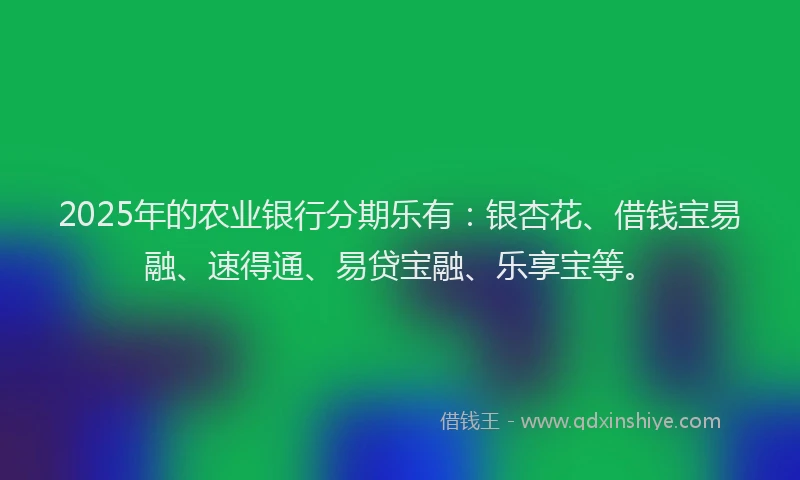 2025年的农业银行分期乐有：银杏花、借钱宝易融、速得通、易贷宝融、乐享宝等。