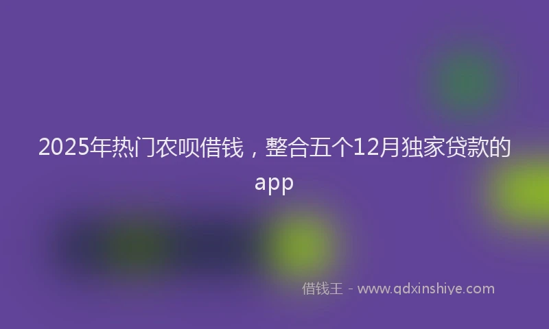 2025年热门农呗借钱，整合五个12月独家贷款的app
