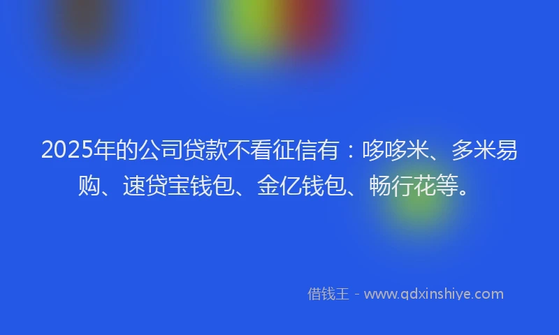 2025年的公司贷款不看征信有：哆哆米、多米易购、速贷宝钱包、金亿钱包、畅行花等。