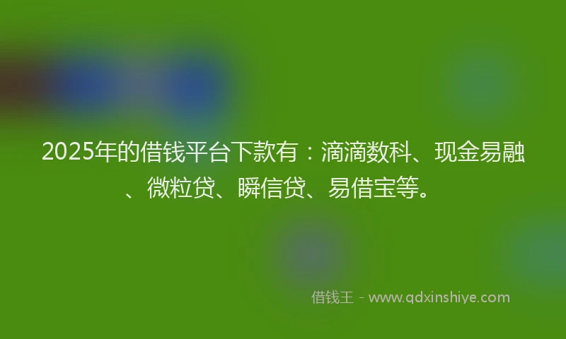 2025年的借钱平台下款有：滴滴数科、现金易融、微粒贷、瞬信贷、易借宝等。