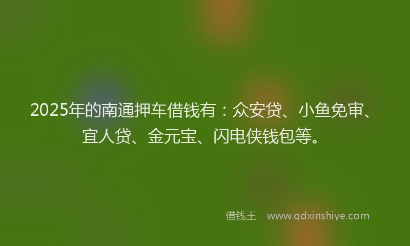 2025年的南通押车借钱有：众安贷、小鱼免审、宜人贷、金元宝、闪电侠钱包等。