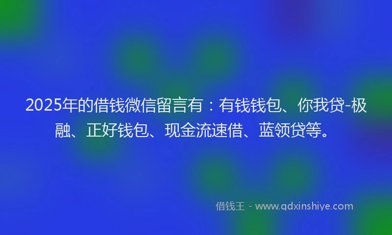 2025年的借钱微信留言有：有钱钱包、你我贷-极融、正好钱包、现金流速借、蓝领贷等。