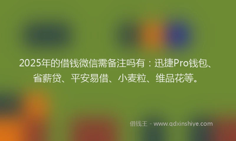 2025年的借钱微信需备注吗有：迅捷Pro钱包、省薪贷、平安易借、小麦粒、维品花等。