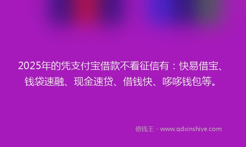 2025年的凭支付宝借款不看征信有：快易借宝、钱袋速融、现金速贷、借钱快、哆哆钱包等。