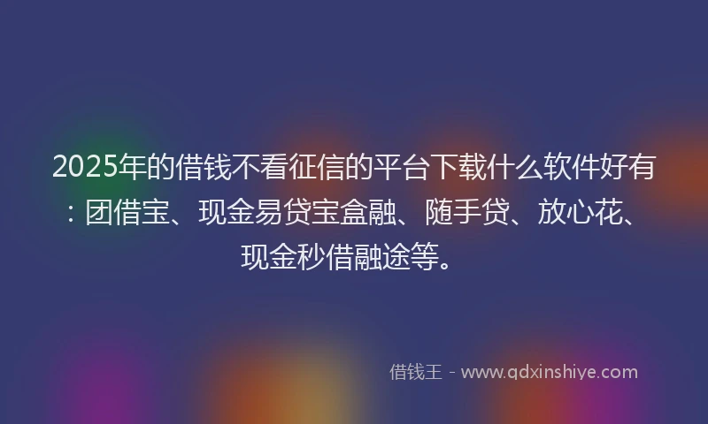 2025年的借钱不看征信的平台下载什么软件好有：团借宝、现金易贷宝盒融、随手贷、放心花、现金秒借融途等。