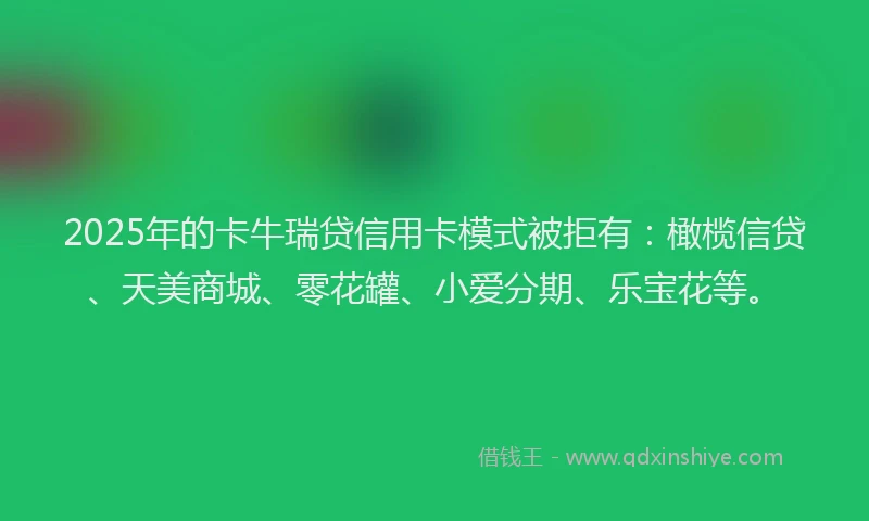 2025年的卡牛瑞贷信用卡模式被拒有：橄榄信贷、天美商城、零花罐、小爱分期、乐宝花等。