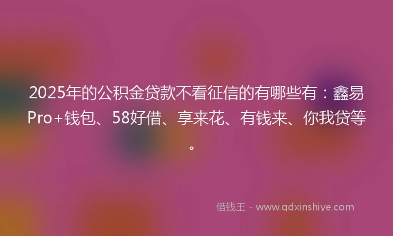 2025年的公积金贷款不看征信的有哪些有：鑫易Pro+钱包、58好借、享来花、有钱来、你我贷等。