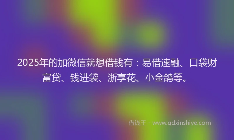 2025年的加微信就想借钱有：易借速融、口袋财富贷、钱进袋、浙享花、小金鸽等。