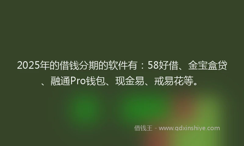 2025年的借钱分期的软件有：58好借、金宝盒贷、融通Pro钱包、现金易、戒易花等。