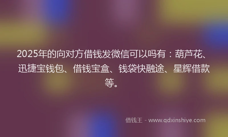 2025年的向对方借钱发微信可以吗有：葫芦花、迅捷宝钱包、借钱宝盒、钱袋快融途、星辉借款等。