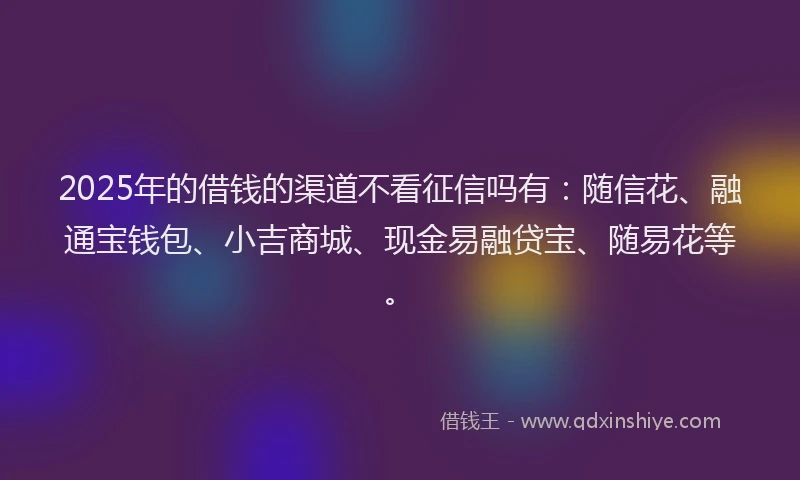 2025年的借钱的渠道不看征信吗有：随信花、融通宝钱包、小吉商城、现金易融贷宝、随易花等。