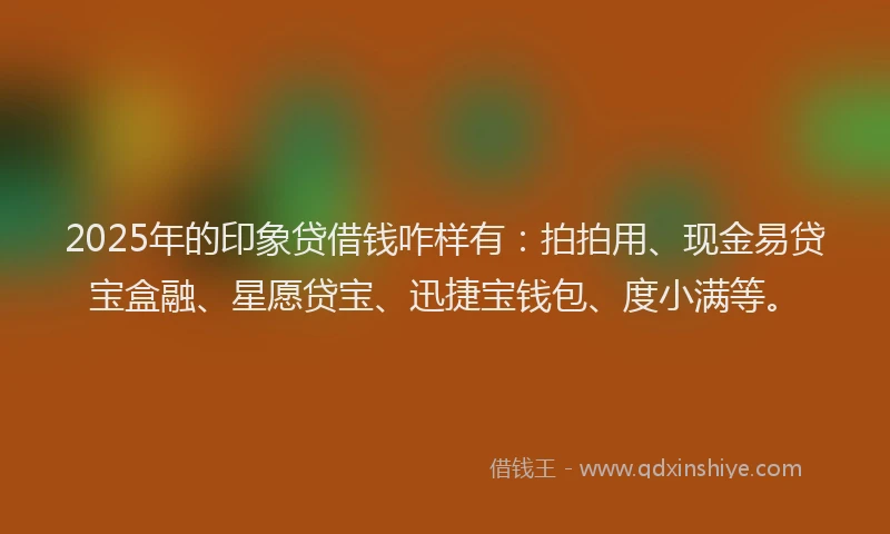 2025年的印象贷借钱咋样有：拍拍用、现金易贷宝盒融、星愿贷宝、迅捷宝钱包、度小满等。