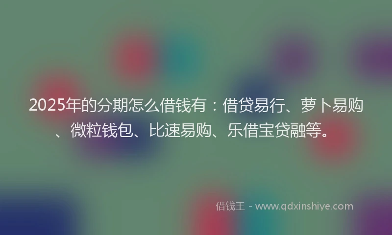 2025年的分期怎么借钱有：借贷易行、萝卜易购、微粒钱包、比速易购、乐借宝贷融等。