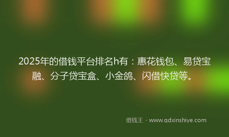 2025年的借钱平台排名h有：惠花钱包、易贷宝融、分子贷宝盒、小金鸽、闪借快贷等。