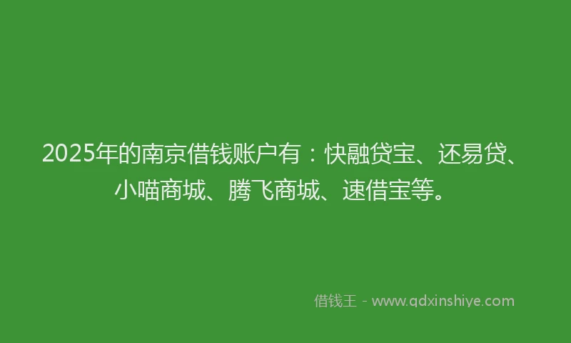2025年的南京借钱账户有：快融贷宝、还易贷、小喵商城、腾飞商城、速借宝等。