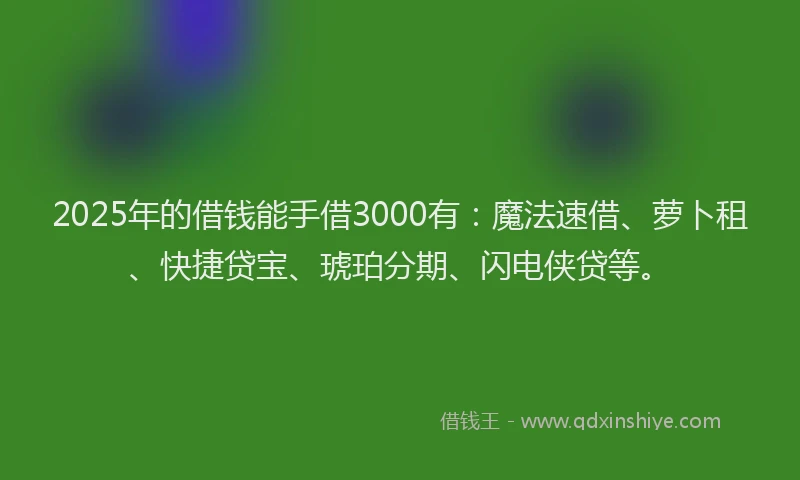 2025年的借钱能手借3000有：魔法速借、萝卜租、快捷贷宝、琥珀分期、闪电侠贷等。