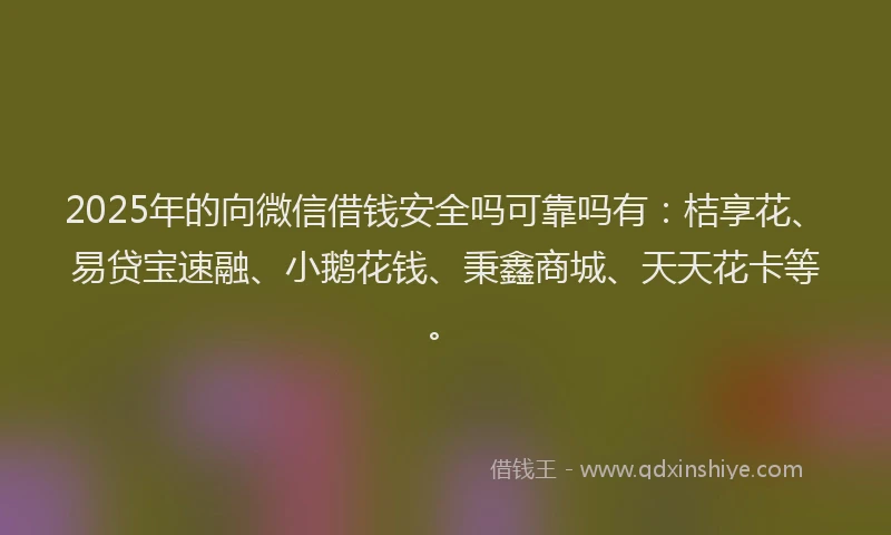 2025年的向微信借钱安全吗可靠吗有：桔享花、易贷宝速融、小鹅花钱、秉鑫商城、天天花卡等。