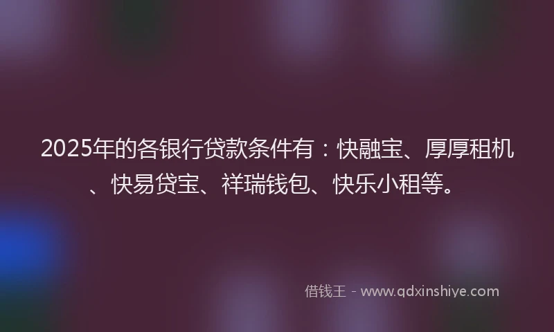 2025年的各银行贷款条件有：快融宝、厚厚租机、快易贷宝、祥瑞钱包、快乐小租等。