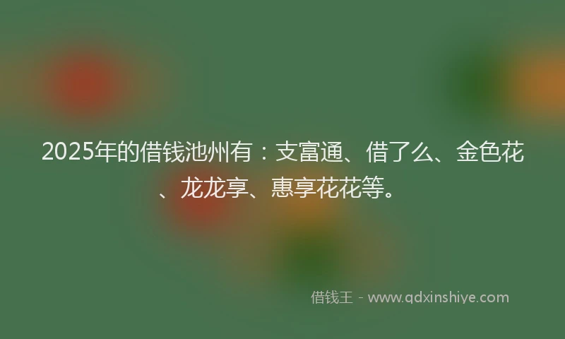 2025年的借钱池州有：支富通、借了么、金色花、龙龙享、惠享花花等。
