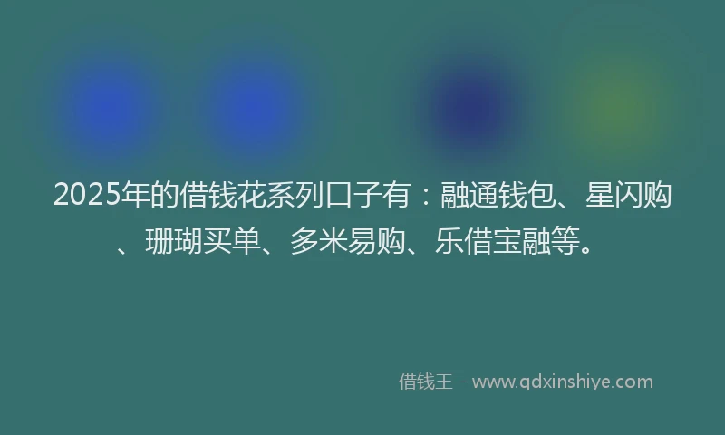 2025年的借钱花系列口子有：融通钱包、星闪购、珊瑚买单、多米易购、乐借宝融等。