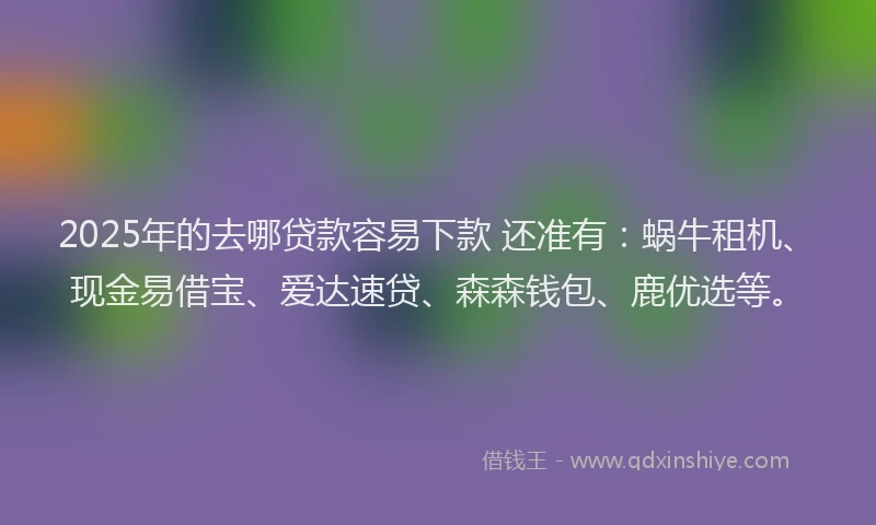 2025年的去哪贷款容易下款 还准有：蜗牛租机、现金易借宝、爱达速贷、森森钱包、鹿优选等。